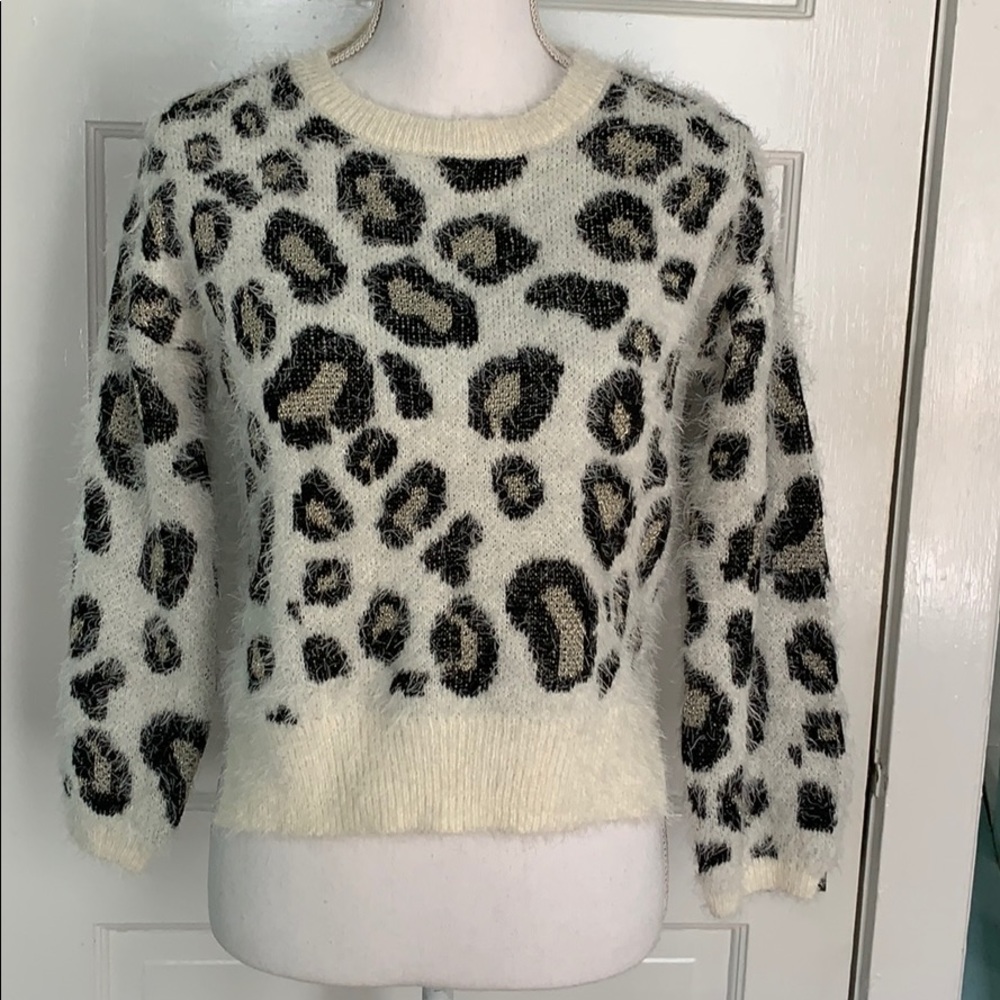 Love by Design Sweater Black Cream Gold Eyelash Soft Animal Print Crewneck Small